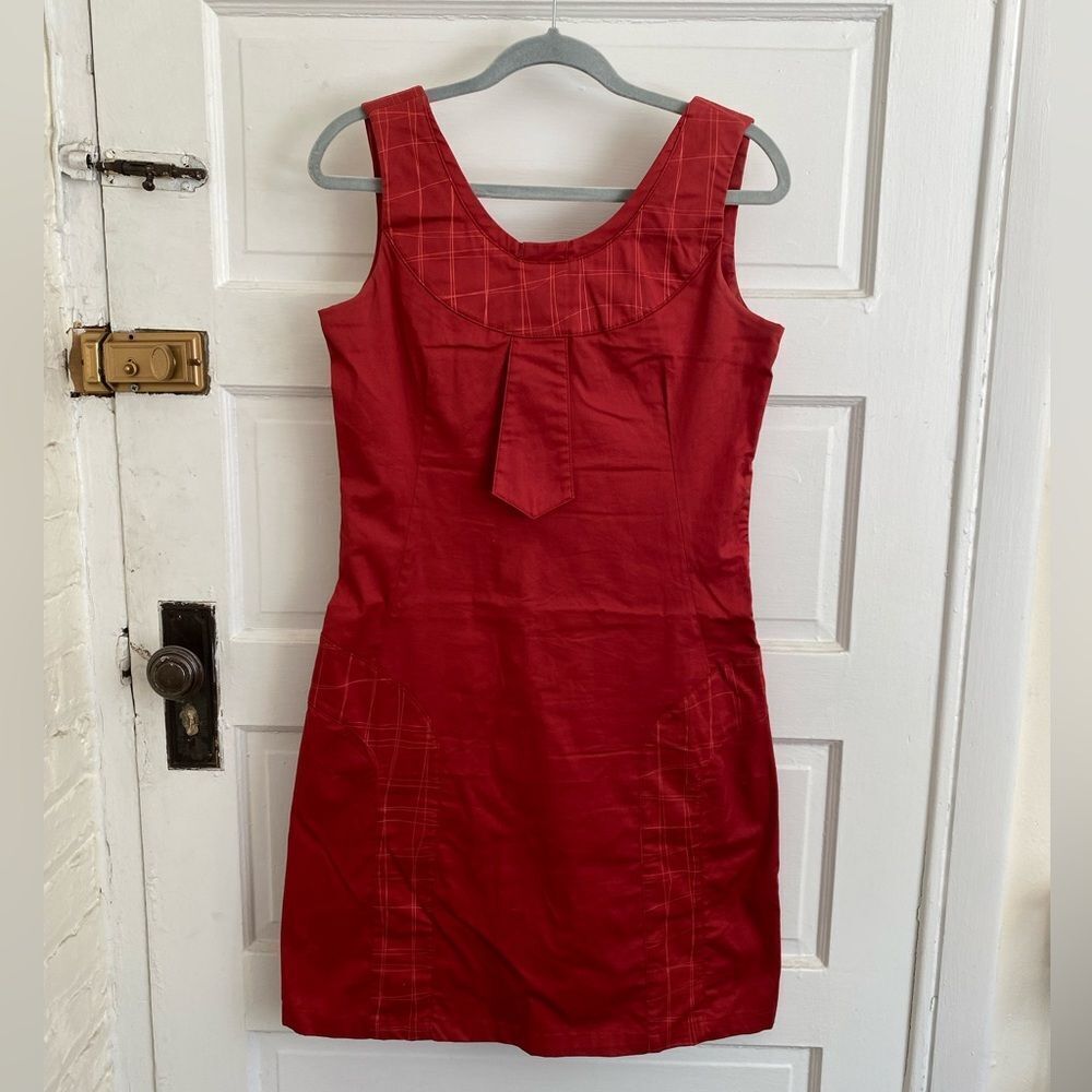 Skunkfunk Red Mini Dress with Plaid Detail Size Small